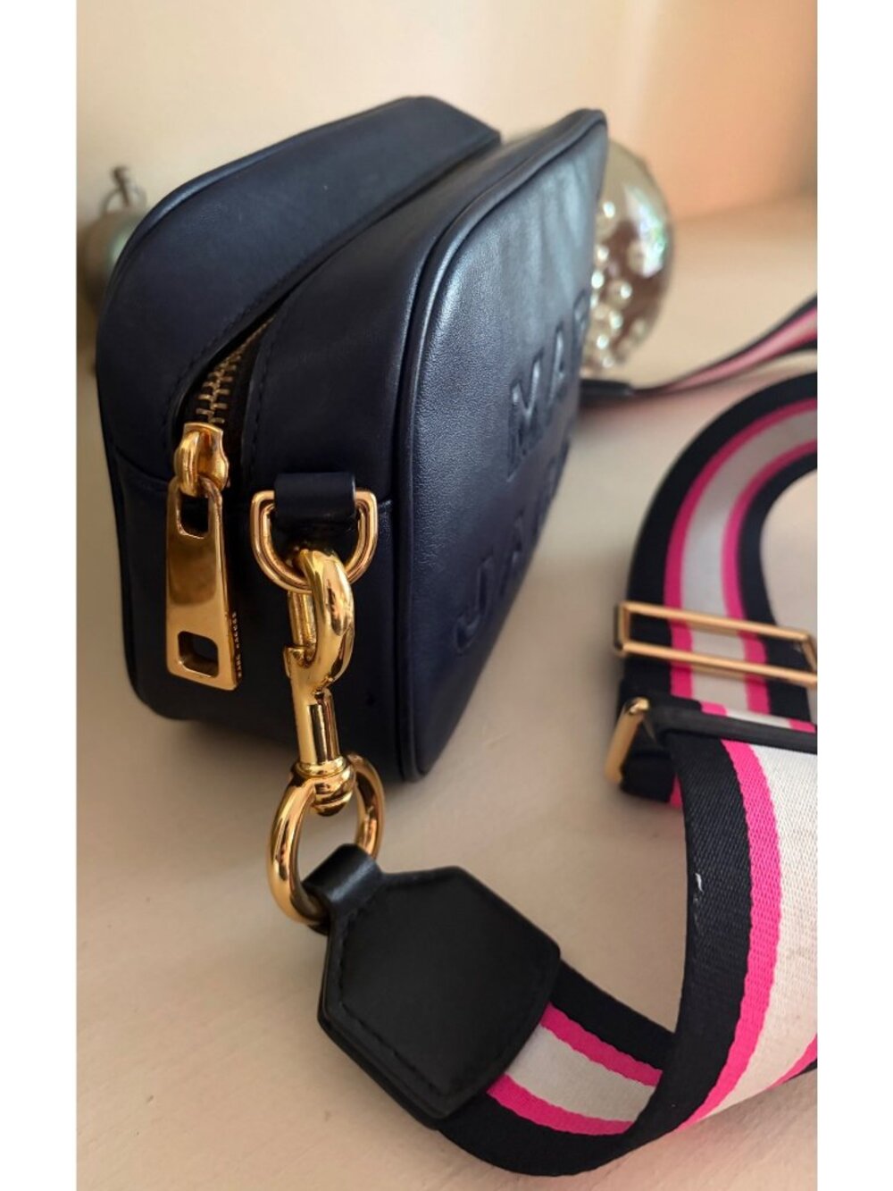 Marc Jacobs The Flash Leather Handbag Dark Navy Crossbody Camera - Picture 3 of 14